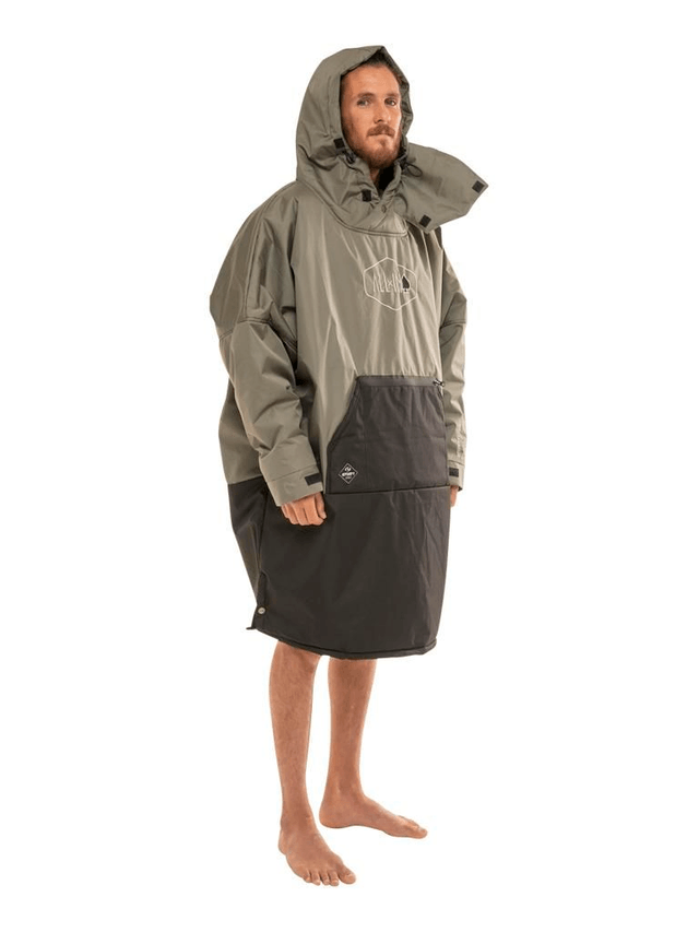 All In Storm Zip Up Poncho.  Black/Khaki Recycled Waterproof Changing Robe
