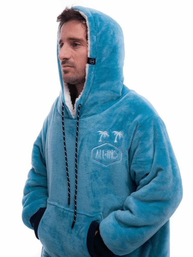 All In Poncho Plaid 100% Recycled Polyester Super Soft Blue