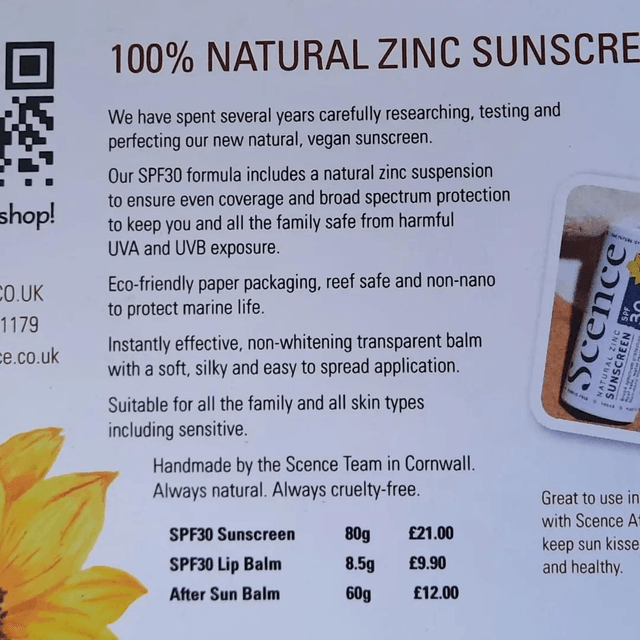 Scence Natural Zinc Sunscreen  Spf 30 75g Tube